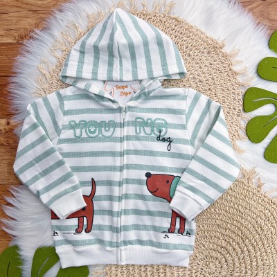 Conj. Jaqueta Young Dog! com Capuz e Calça de Moletom - Verde e Off White